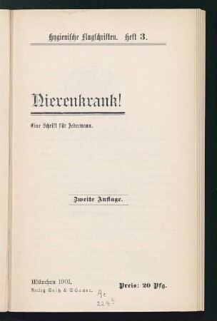 Nierenkrank! : Eine Schrift für Jedermann