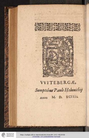 Witebergæ, Sumptibus Pauli Heluuichij