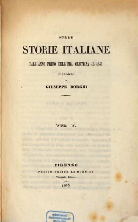Sulle storie italiane dall'anno primo dell'era cristiana al 1840 : discorso, 5