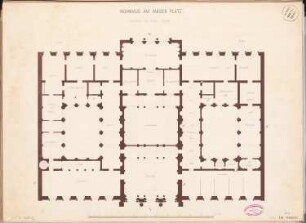Palastartiges Wohnhaus, Berlin Schinkelwettbewerb 1858: Grundriss 1. Obergeschoss; Maßstabsleiste