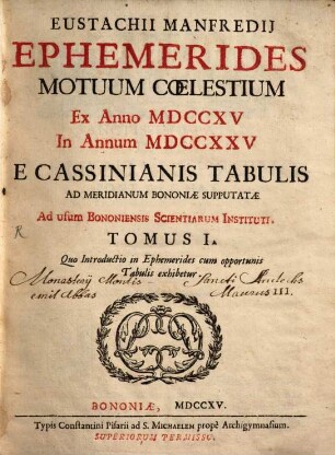 Ephemerides Motuum Coelestium ex Anno 1715 - 25, 1