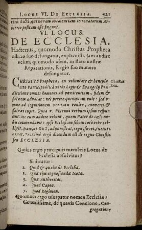 VI. Locus. De Ecclesia.