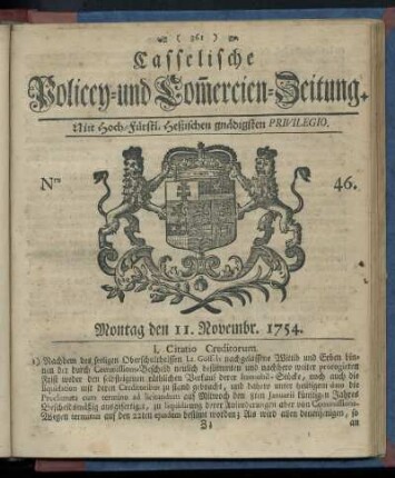Nro. 46, Montag den 11. Novembr. 1754