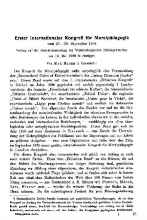 Erster Internationaler Kongreß für Moralpädagogik