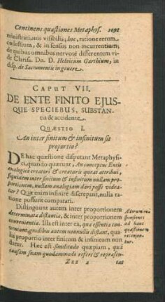 Caput VII. De Ente Finito Eiusque Speciebus, Substantia & accidente.
