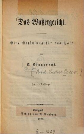 Das Wassergericht : eine Erzählung für das Volk