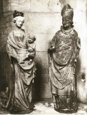 Meißen, Dom : Blick vom Südportal in das Langhaus, Standbilder der Maria (links) H=1,25m und des St. Donatus (rechts) H=1,43m
