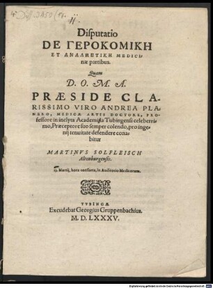 Disp. de gerokomikē et analēptikē, medicinae partibus