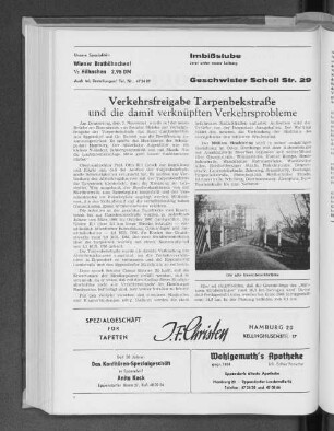 Verkehrsfreigabe Tarpenbekstraße und die damit verknüpften Verkehrsprobleme