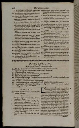 Disputatio IV. De Abbatibus Commendatariis.
