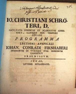 Programma lectioni ausp. J. C. Firnhaberi praemissum : [demonstratur, a solo temopre obligationes neque inuci posse, neque perimi]