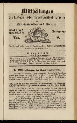 Sechs und Zwanzigster Jahrgang. No. 3. März 1858.