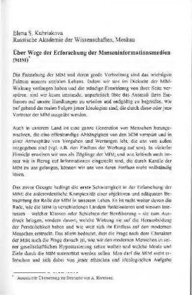 Über Wege der Erforschung der Masseninformationsmedien (MIM)
