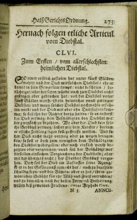 Hernach folgen etliche Articul vom Diebstal.