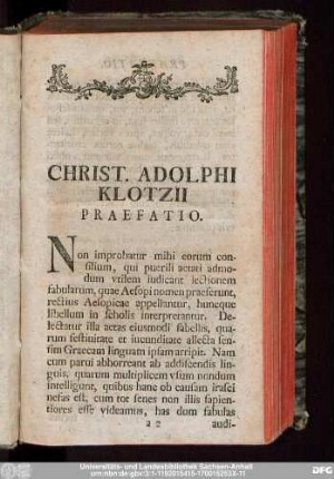 Christ. Adolphi Klotzii Praefatio.