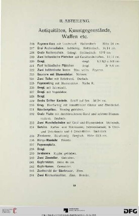 II. Abteilung: Antiquitäten, Kunstgegenstände, Waffen etc. (Nr. 216-509)
