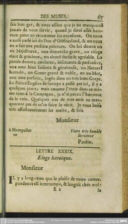 Lettre XXXIX. Eloge heroique