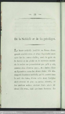 De la Noblesse et de ses privilèges