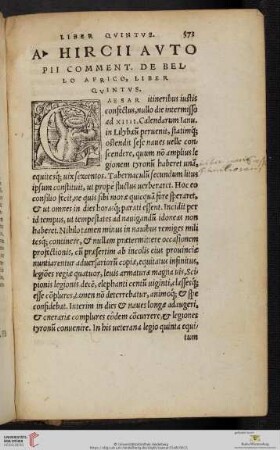 A. Hircii autopii comment. de bello Africo liber quintus.