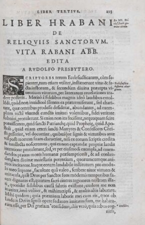 Liber Hrabani de Reliquiis Sanctorum. Vita Rabani Abb.