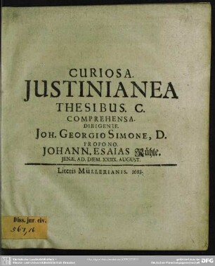 Curiosa Justinianea Thesibus. C. Comprehensa