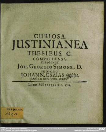 Curiosa Justinianea Thesibus. C. Comprehensa