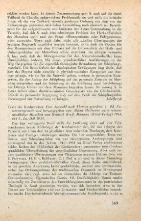 369-370 [Rezension] Texte der Kirchenväter; I. Bd.