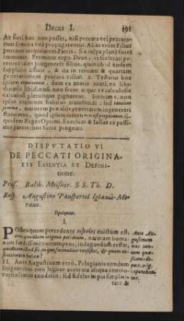 Disputatio VI. De Peccati Originalis Essentia Et Definitione