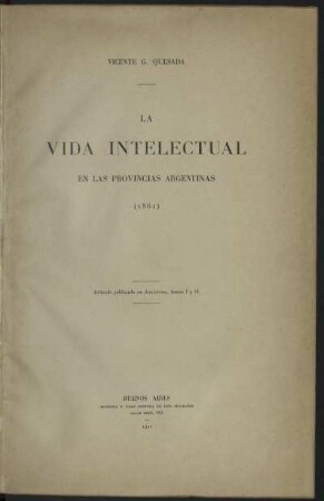 La vida intelectual en las provincias argentinas : 1861