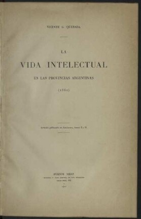 La vida intelectual en las provincias argentinas : 1861