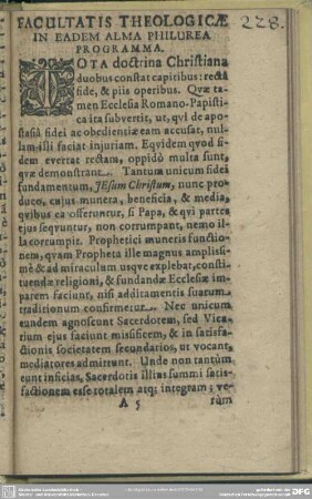 Facultatis Theologicae In Eadem Alma Philurea Programma