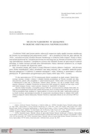 Muzeum Narodowe w Krakowie w okresie odzyskania niepodległości