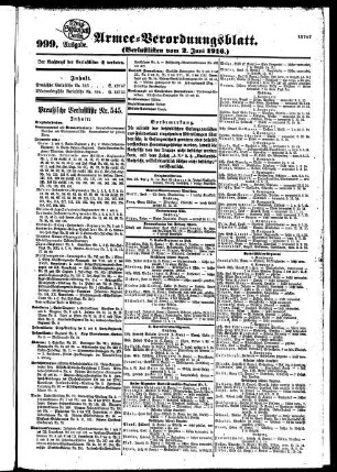 1916,Juni: Armee-Verordnungsblatt / Verlustlisten