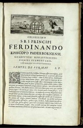 Celissimo S.R.I. Principi Ferdinando Episcopo Paderbornensi