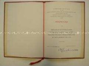 Urkunde zur Medaille für Teilnahme an den bewaffneten Kämpfen der deutschen Arbeiterklasse in den Jahren 1918-1923 (in Mappe)