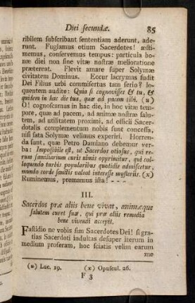 85-96, III. Sacerdos prae aliis bene vivat, animaeque salutem curet suae, qui prae aliis remedia bene vivendi accepit.; Colloquium.; Reflexio.