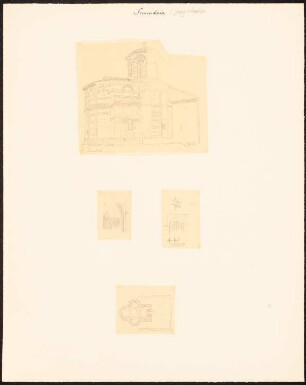 Kirche, Semendria: Perspektivische Ansicht, Details und Grundriss (vier Blätter)