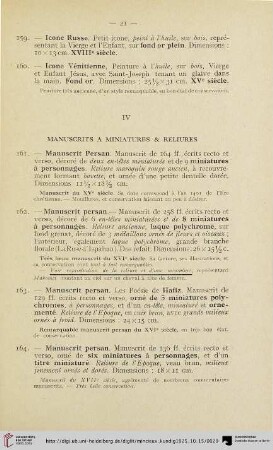 IV Manuscrits a miniatures & reliures (Nr. 161-180)