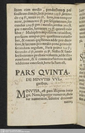 Pars Quinta. De Minutes Vulgaribus