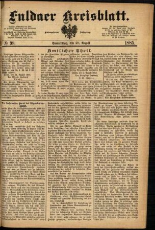 Ausgabe vom Donnerstag, den 20. August 1885.