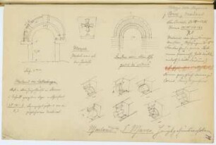 San Marco und Palazzo della Ragione, Mailand. Portal, Monza: Ansichten, Details (aus: Skizzen- und Fotoalbum 3)