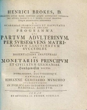 Programma quo partum adulterinum per subsequens matrimonium legitimatum succedere proponit