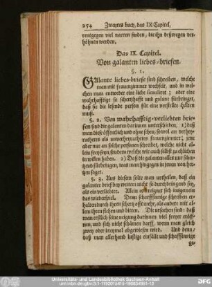 Das IX. Capitel. Von galanten liebes-briefen.