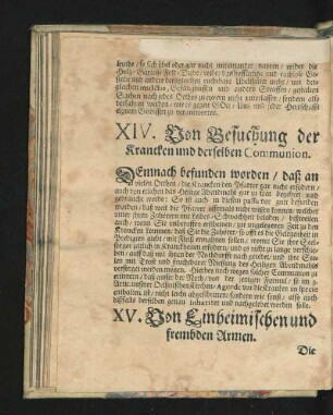 XV. Von Einheimischen und frembden Armen.