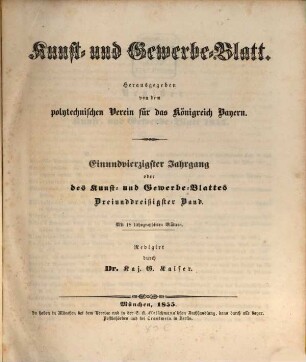 Kunst- und Gewerbeblatt des Polytechnischen Vereins für das Königreich Bayern. 41 = Bd. 33. 1855
