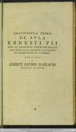 Oratiuncula Prima, De Aula Ernesti Pii
