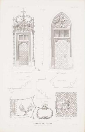 Rathaus, Breslau: Details (aus: Atlas zur Zeitschrift für Bauwesen, hrsg. v. G. Erbkam, Jg. 14, 1864)