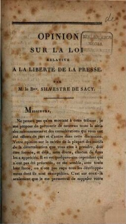 Opinion sur la loi relative à la Liberté de la presse