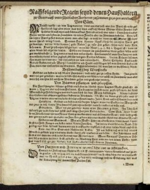 Nachfolgende Regeln seynd denen Haußhaltern zu Guten auß unterschiedlichen Authoren zusammen gezogen worden.