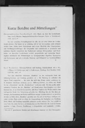 Kurze Berichte und Mitteilungen